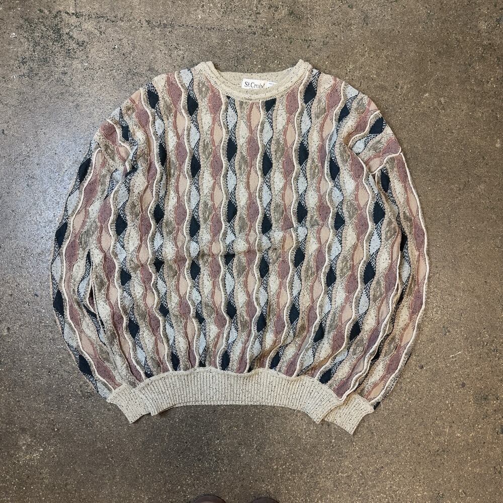 Vintage St Croix Knits Womens L Multi Color Wavy Cable Sweater Open Knit